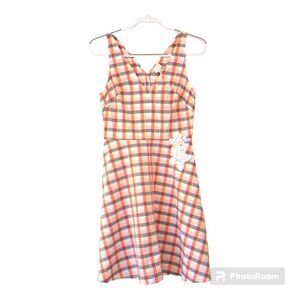 A New Day Fit and Flare Feminine Plaid Cotton Dress in Orange Blue Size 10
